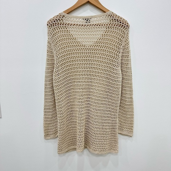 Vintage 90s Eddie Bauer Womens Crotchet Lace cream beige Cardigan Sweater Sz XL - Picture 3 of 4